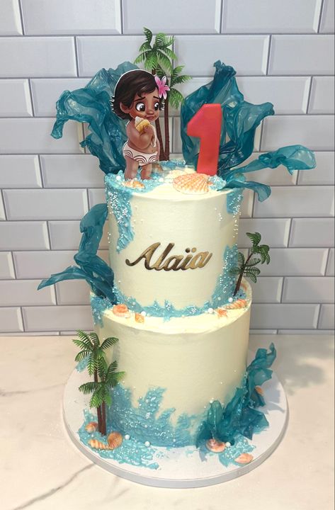 Outstanding Job on daughters first birthday cake 🥳 Baby Moana Cake, Moana Birthday Cake Simple, Moana Birthday Cake, Moana Birthday Party Theme, Festa Moana Baby, Baby Girl Birthday Theme, Moana Cake, 1st Bday Cake, Boho Cake