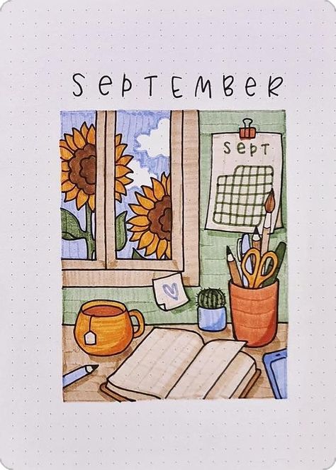 September Cover Page, Bujo Inspiration, September 7, Study Desk, Cover Page, Studying Inspo, Cover Pages, Journal Pages, Bullet Journal