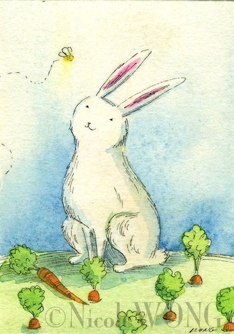 Bunny in A Carrot Garden Carrot Garden, Painting Bunny, Carrot Gardening, Rabbit Artwork, Rabbit Painting, Trade Books, Rabbit Art, Garden Landscape, Easter Rabbit