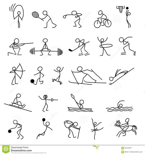 Figures Sketch, Stick Figure Tattoo, Scenes Illustration, Stick Men Drawings, Doodle People, Stick Drawings, Sports Drawings, Miniature Scenes, Sport Set