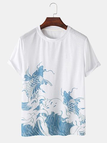 Japan Ocean, Ocean Tshirt, High School Freshman, Ocean World, Summer Mens, Style Japonais, Fish Print, Fashion Website, Fishing Shirts