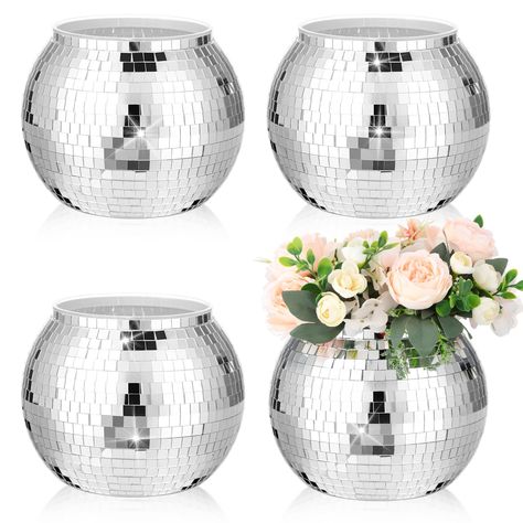 PRICES MAY VARY. Quantity and Size: get the party started with our set of 4 disco vases, each measuring 8 inches in diameter, these quality vases come in a generous quantity to cater to your party needs, replacements, or sharing needs; Their striking size and design are sure to make them the focal point of any event Eye Catching Decoration: decorate any room with the disco ball vase's stunning silver color and reflective glass mirror lenses design; It not only fulfills your needs for a practical Disco Birthday Party Centerpieces, Disco Themed Bridal Shower Ideas, Disco Ball Bouquet, Disco Party Centerpiece Ideas, Disco Ball Table Decor, Birthday Decorations Adult, Disco Gala, Disco Ball Centerpiece, Table Centerpieces Birthday