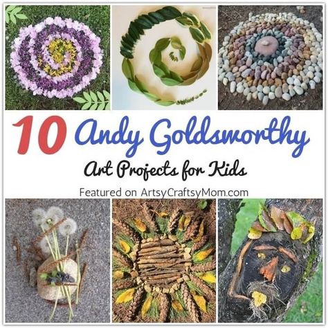 Turn nature into art with these amazing Andy Goldsworthy Art Projects for Kids! Get inspired to go out, pick up something & turn it into something beautiful! "My art is an attempt to reach beyond the surface appearance. I want to see growth in wood, time in stone, nature in a city" ~ Andy Goldsworthy We've seen and heard of artists who draw inspiration from nature. They are inspired by their surroundings, or a place they've visited, or a memory from childhood. They then create art based on t Nature Art Activities, Outdoor Art Activities, Goldsworthy Art, Andy Goldworthy, Appreciation Activities, Woodland Crafts, Boy Crafts, Woods Ideas, Art Ideas For Kids