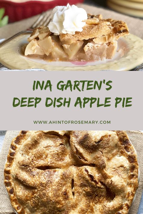 The suprising hint of citrus makes Ina Garten's Deep Dish Apple Pie more flavorful than the traditional apple pie. Simply delicious. Be sure to include a scoop of ice cream or a dollop of whipped cream for a scrumptious dessert. ♡ A Hint of Rosemary #apples #fruit #fruitygoodness #dessert #desserts #barefootcontessa #brunch #crowdpleaser #piesandtarts #ahintofrosemary Ina Garten Apple Pie, Pie With Whipped Cream, Deep Dish Apple Pie, Traditional Apple Pie, Scoop Of Ice Cream, Perfect Pie Crust, Baking 101, Apple Cake Recipes, Thanksgiving Dishes