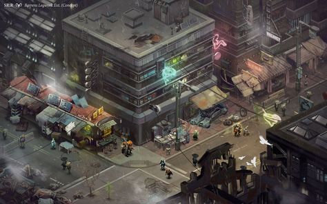 Concept art for 3D Artists - Polycount Forum Shadowrun Dragonfall, Scifi Architecture, Shadowrun Returns, Cyberpunk Games, Sci Fi Games, Anime City, Cyberpunk Anime, Isometric Art, Cyberpunk City