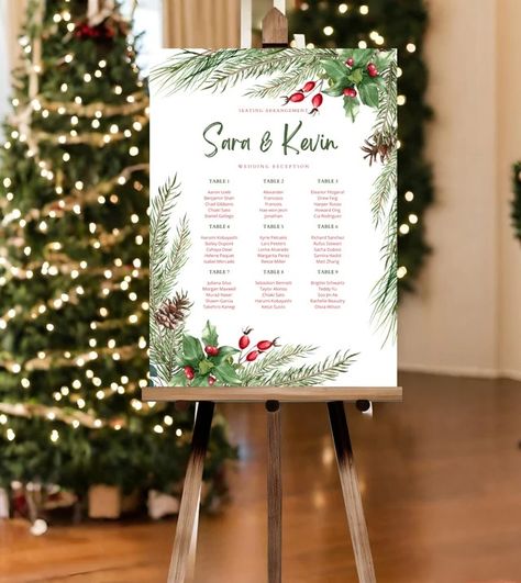 KatherineRoseStudio - Etsy Canada Seating Chart Wedding Christmas, Christmas Wedding Seating Chart, Winter Wedding Seating Chart, Potluck Party Invitations, Wedding Seating Plan Template, Sign Seating Chart, Winter Bridal Shower Invitations, Wedding Seating Sign, Seating Plan Template