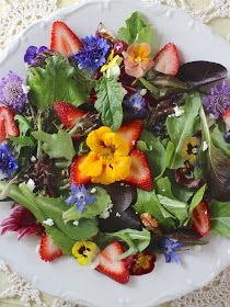 Flower Salad, Edible Flower Garden, Salad With Strawberries, Edible Flowers Recipes, Dandelion Jelly, Strawberry Salad, Dandelion Recipes, Flower Food, Greens Recipe