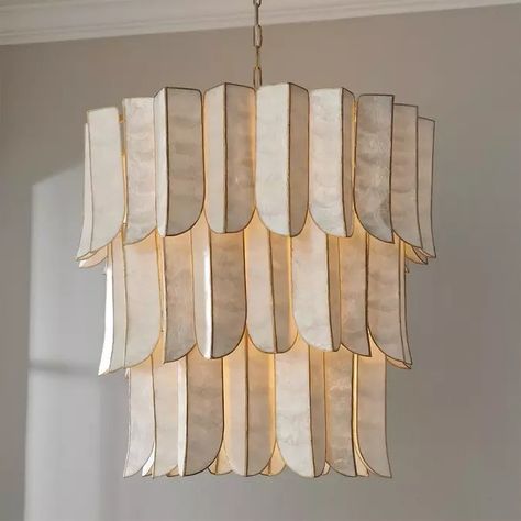 Gold Leaf / White Clarice Chandelier - Medium Art Deco Light Fixture, Capiz Shell Chandelier, House Lights, Foyer Chandelier, Lantern Chandelier, Capiz Shell, Art Deco Chandelier, Women's Health, Home Reno