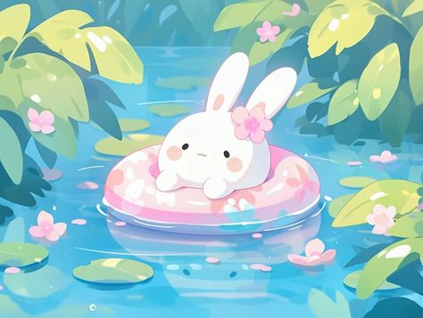 Bunny Illustration Wallpaper, Kawaii Landscape, Bunny Tattoos, Custom Ipad, Dreamy Artwork, Bunny Drawing, Bunny Wallpaper, Kawaii Illustration, Drawing Wallpaper