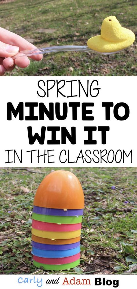 May Day Games For Kids, Spring Camp Activities, School Age Spring Break Activities, Elementary Minute To Win It Games, Spring Break School Activities, Easter Minute To Win It Games For Teens, Outdoor Classroom Games, Spring Class Activities, Easter Games For Classroom