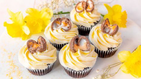 The Cadbury Creme Eggs Cupcakes You've Been Waiting For Easy Chocolate Cupcake Recipe, Best Cupcake, Creme Eggs, Egg Cupcakes, Chocolate Peanut Butter Cupcakes, Easy Bundt Cake, Hostess Cupcakes, Cadbury Creme Egg, Fun Cupcake Recipes