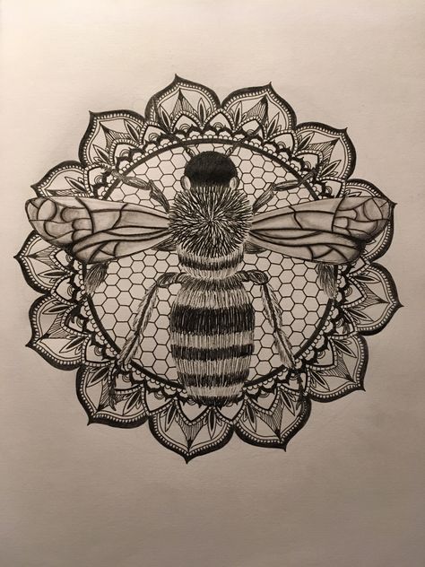 Bee Mandala Tattoo Design, Beehive Mandala Tattoo, Bee Mandala Tattoo, Bee Mandala, Honey Tattoo, Marriage Tattoos, Tattoos 2023, Honeycomb Tattoo, Buddha Tattoo Design