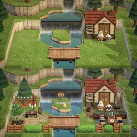 chihiro🐝 (@gumi_mon_acnh) • Instagram photos and videos Animal Crossing House Ideas, Acnh Neighborhoods Ideas, Island Home Exterior, Acnh Terraforming Ideas, Animal Crossing Build Ideas, Cottagecore Animal Crossing, Motif Acnl, Animal Crossing 3ds, Animal Crossing Funny