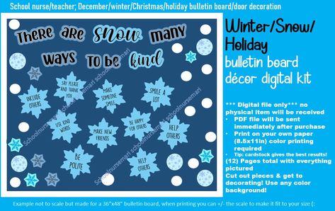 Winter Kindness Door Decorations, Winter Bulletin Boards For Work, Winter Middle School Bulletin Boards, Winter Sel Bulletin Boards, Snow Flake Bulletin Board Ideas, Winter Kindness Bulletin Board, Winter Themed Doors For School, Snowflake Bulletin Board Ideas, Winter Bulliten Boards For School