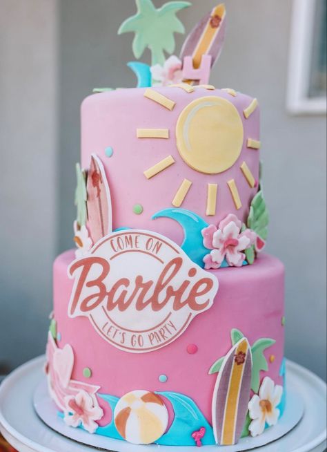 Barbie The Movie Cake, Summer Barbie Birthday Party, Barbie Pool Party Birthday Cake, Barbie Pool Cake, Malibu Birthday Cake, Barbie Movie Cake, Malibu Barbie Birthday Cake, Barbie Malibu Birthday Party Cake, Barbie Cake Popsicles