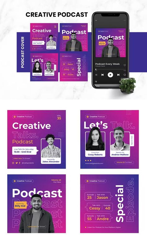 Creative Podcast Cover Banner Template AI, PSD Podcast Design, Creative Podcast, Website Banner Design, Podcast Cover, Linkedin Banner, Ads Creative Advertising Ideas, Social Media Advertising Design, Instagram Grid, Social Media Banner