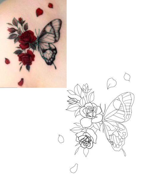 Red Butterfly Flower Tattoo, Classy Tattoos For Women, Rose And Butterfly Tattoo, Meaningful Tattoo Ideas, Pretty Hand Tattoos, Butterfly Tattoos For Women, Clever Tattoos, Tatuaje A Color, Meaningful Tattoo