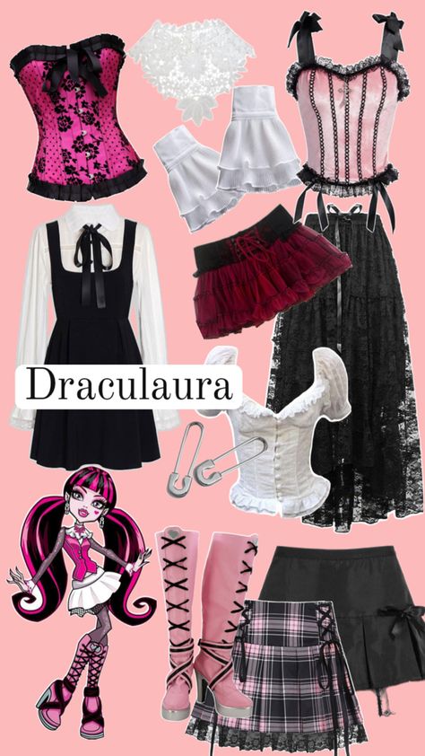 Draculaura Aesthetic Outfit, Draculaura Costume, Monster High Halloween Costumes, Pink Halloween Costumes, Monster High Halloween, Monster High Costume, Black Halloween Costumes, Monster High Clothes, Trio Halloween Costumes