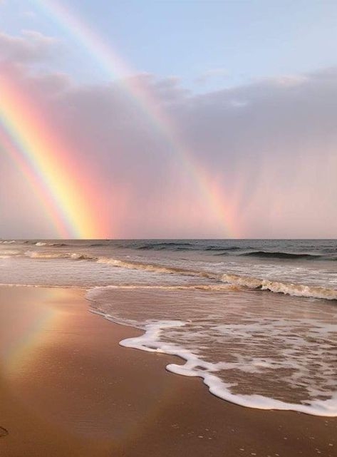 Beach With Rainbow, Rainbow Ocean, Beautiful Word, Water Sunset, Fav Place, Pastel Beach, Pink Sand Beach, Rainbow Beach, Rainbow Photo