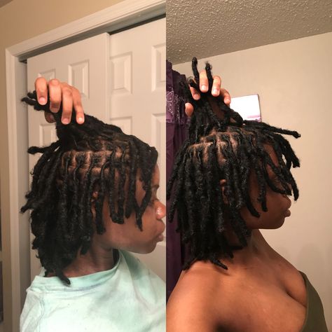 3 month difference. Went 2 months w/o a retwist. IG: @allanteamour_  #shortlocs #locs #locstyles #thicklocs #chunkylocs #darkskin #womenwithlocs Dreads And Braids, Beautiful Dreadlocks, Short Locs Hairstyles, Dreadlock Styles, Dreads Styles, Natural Hair Twists, Dope Hairstyles, Dreadlock Hairstyles, Natural Hair Inspiration