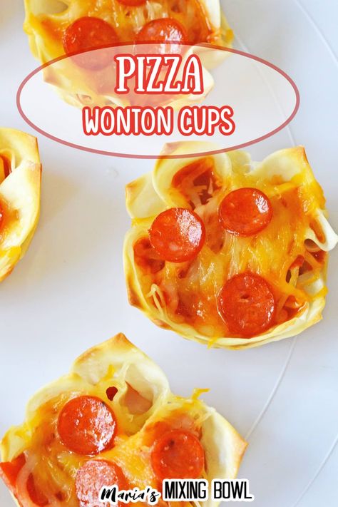 Pizza Wonton Cups, Pizza Pinwheels, Crispy Pizza Crust, Pizza Cups, Wonton Cups, Crispy Wonton, Crispy Pizza, Wonton Recipes, Budget Recipes