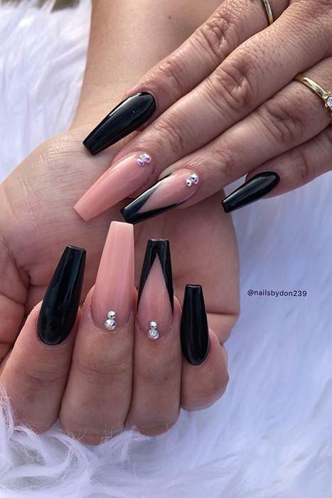 (paid link) Read more about nail styles, and discover new ideas, makeup looks, skin-care advice, the best beauty products, tips, and trends. Nail Ideas With Black, Acrylic Nails Coffin Ombre, Black Acrylic Nails, Red Acrylic Nails, Ombre Acrylic Nails, Edgy Nails, Simple Acrylic Nails, Her Nails, Long Acrylic Nails Coffin