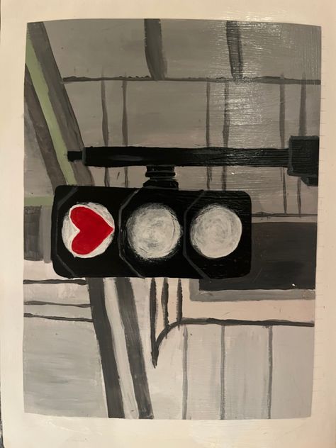 Traffic Lights Painting, Stop Light Painting, Traffic Light Painting, Heart Traffic Light, Traffic Light Drawing, Painting Mood, Simple Canvas Paintings, Cute Paintings, Painting Inspo