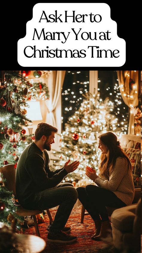 A man proposing to his partner during a cozy Christmas setting, surrounded by twinkling holiday lights and festive decorations, capturing the romantic atmosphere of the season. Christmas Time Proposal Ideas, Christmas Proposal Ideas, Christmas Wedding Proposal, Proposal Christmas, Holiday Engagement, Christmas Proposal, Christmas Engagement, Perfect Proposal, Romantic Holiday