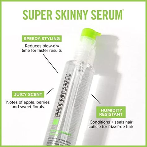 Paul Mitchell Super Skinny Serum, Speeds Up Drying Time, Humidity Resistant, For Frizzy Hair #frizz #ad Silky Smooth Hair, Hair Silky, Blow Dry Hair, Frizz Free Hair, Hair Starting, Paul Mitchell, Frizzy Hair, Frizz Free, Hair Serum