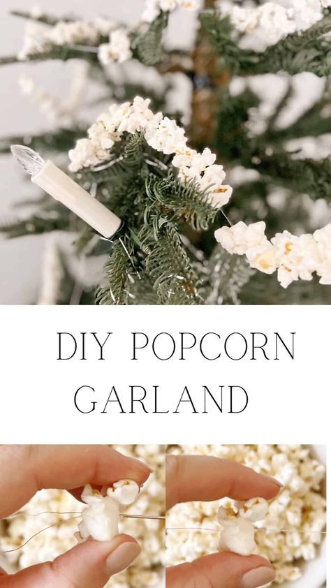 Stringing Popcorn For Christmas Tree, Popcorn Tree Garland, String Popcorn Christmas Tree, Christmas Tree Popcorn Garland, How To Make Popcorn Garland, Homemade Tree Garland, Popcorn Garland Christmas Tree, Popcorn Christmas Tree Garland, Popcorn Christmas Tree