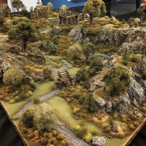 Lord Of The Rings Terrain, Fantasy Terrain Concept Art, Mesbg Terrain, Dnd Terrain Ideas, Warhammer Fantasy Terrain, Dnd Model Scenery, Dungeons And Dragons Terrain, Dnd Miniatures Terrain, Dnd Diorama