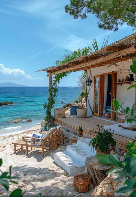 Bali Beach House, House In Hawaii, Different Home Styles, Greek Homes, Tiny Beach House, House On The Beach, Beach House Bedroom, Dream Beach Houses, Beach House Art