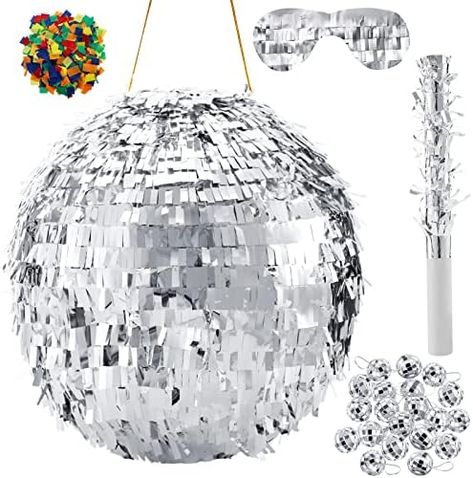 11.8 Inch Silver Disco Ball Pinata with 1 Pinata Bat 1 Blindfold 1 Bag of Confetti and 20 Small Mirror Balls for Disco Themed Birthday Wedding Party Supplies Disco Ball Bday Party, Mini Disco Balls, Inflatable Disco Ball, Disco Ball Silver Hot Pink Party, Silver Disco Ball, Confetti Birthday, Mirror Ball, Wedding Party Supplies, Small Mirrors