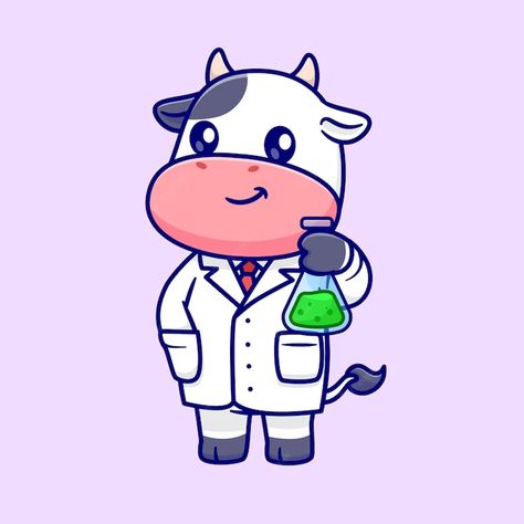 Premium Vector | Cute cow scientist holding lab tube cartoon vector icon illustration. animal science icon isolated Digital Art Tutorial Beginner, Cow Illustration, Science Icons, Science Stickers, Animal Doodles, Animal Science, Vector Icons Illustration, Cute Cow, You're Awesome