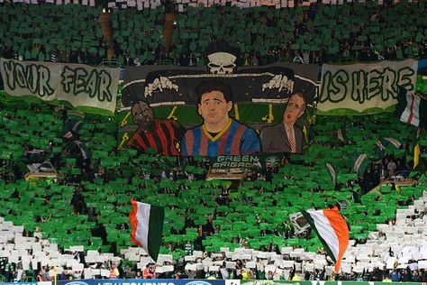 Celtic's fans send out a message to Europe's best players before a Champions League match with Barcelona. Celtic Champions League, Green Brigade, Celtic Park, Jay Baruchel, Celtic Ireland, Celtic Football, Old Firm, Celtic Fc, Glasgow Scotland