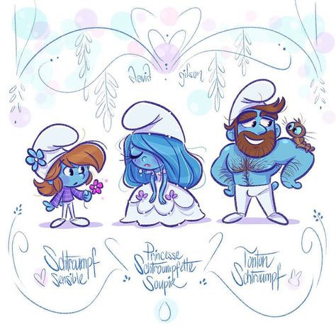 Smurf Fan Art, Steve Thompson Disney, Art Of David Gilson, David Gilson, Disney Princess Anime, Disney Artists, Kawaii Illustration, Character Designer, Chris Colfer