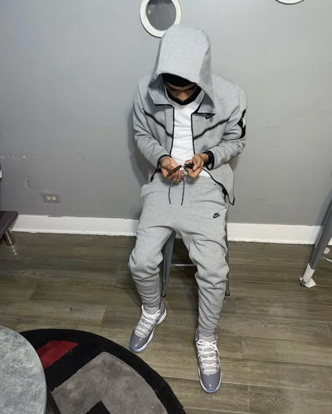 Nike Tech Fleece Outfit Men Grey, Jordan 11 Low Outfits Men, Cool Grey 11s Outfits Men, Jordan 11 Outfit Men Style, Mens Outfits Nike, Edgy Outfits Boys, Jordan 11 Grey, Grey Outfit Ideas, Grey Tech Fleece