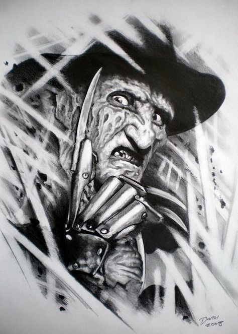 Freddy Krueger Freddy Krueger Black And White, Freddy Krueger Tattoo Stencil, Freddy Krueger Tattoo, Freddy Krueger Art, Black And White Tattoo, Horror Movie Tattoos, Movie Tattoos, Film Logo, Horror Movie Icons