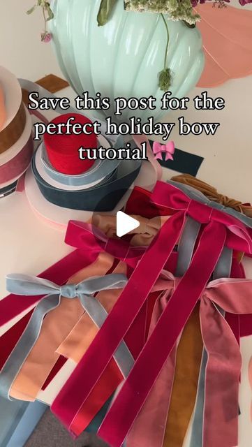 Samantha Klein on Instagram: "Figured this out yesterday and promptly made ~50 bows! Save this video if you plan to make any bows in the next few weeks 🎀 here for any questions you might have as well!" Gift Wrapping Bows With Ribbon Diy, Bow For Vase, Bow On Candlestick, How To Make A Christmas Bow With Ribbon, Bow Ideas For Gifts, How To Make Bows With Ribbon Easy, How To Make Big Bows With Ribbon, How To Make A Simple Bow With Ribbon, How To Tie Ribbon Bow