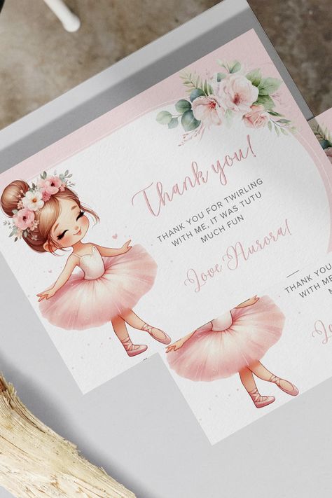 Ballerina Invitation and thank you card. Send to your guests digitally or print them out. Customise this beautiful Invitation with your own, font's, wording and colours. Ballerina Invitations, Beautiful Invitations, Thank You Cards, Thank You, Quick Saves