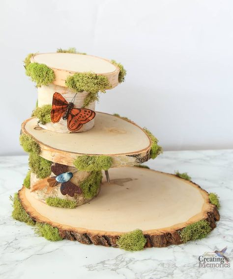 Rustic Cupcake Stand for an Easy Woodland Fairy Dessert Centerpiece Cupcakes Photoshoot, Woodland Cake Stand, Dessert Centerpiece, Rustic Cupcake Stands, Diy Cupcake Stand, Baby Shower Ideas For Boys, Rustic Cupcakes, Woodland Fairy Party, Fairy Cupcakes