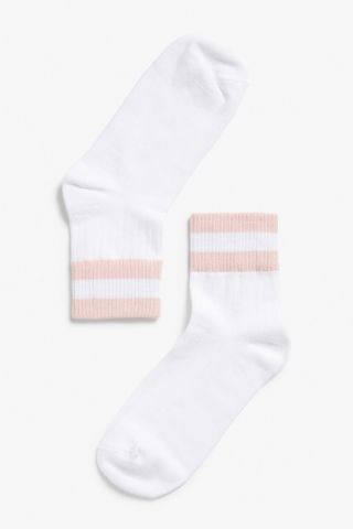 Monki Sporty socks in Pink Yellowish Light Adidas Outfit Shoes, Summer Sock, Work Socks, Chunky Loafers, Pink Socks, Dr Wardrobe, Easy Trendy Outfits, Dr Closet, Colorful Socks