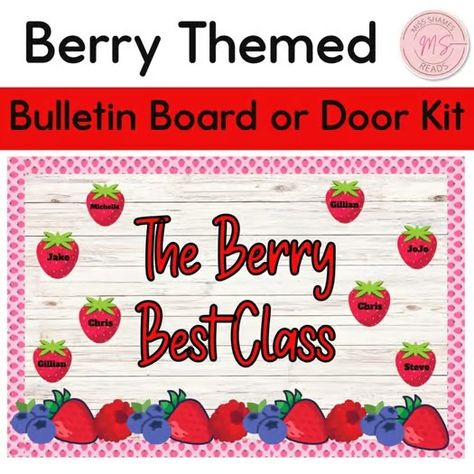 Strawberry back to school bulletin board | TPT Strawberry Classroom Theme, Strawberry Bulletin Board, Kissing Hand, Berry Patch, Strawberry Theme, Daycare Design, Work Decor, The Kissing Hand, Berry Good