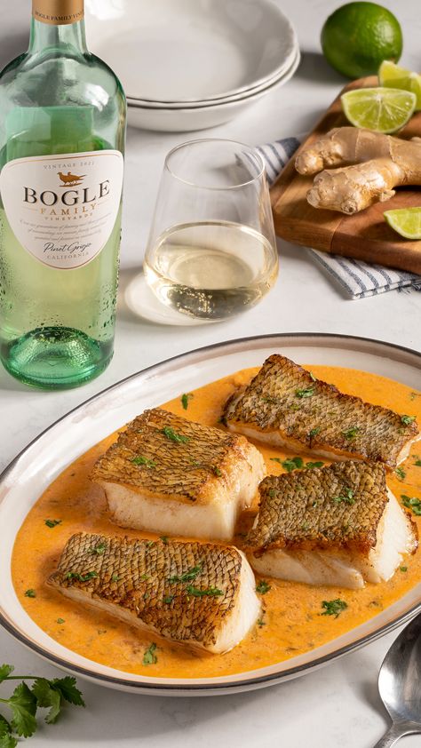 Perfectly paired with our crisp Pinot Grigio, this succulent Sea Bass with Red Thai Curry Broth recipe is a seafood lover's dream come true! ➡️Check the link for our recipe. https://boglewinery.com/recipes/sea-bass-with-red-thai-curry-broth/ Curry Broth, Red Thai Curry, Red Thai, Kaffir Lime Leaves, Red Curry Paste, Kaffir Lime, Broth Recipes, Thai Curry, Pinot Grigio