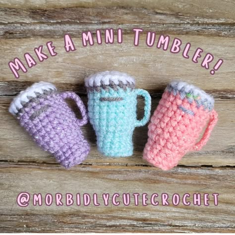 Morbidly Cute Crochet | Make a mini tumbler!🩷 Please do not copy, sell, repost or claim as your own. Be sure to tag me so I can see your creations!… | Instagram Stanley Crochet Pattern, Crochet Accessories For Amigurumi, Preppy Crochet Ideas, Stanley Crochet, Market Crochet Ideas, Mini Crafts Diy Easy, Crochet Quick Projects, Mini Crochet Ideas, Crochet Things To Sell