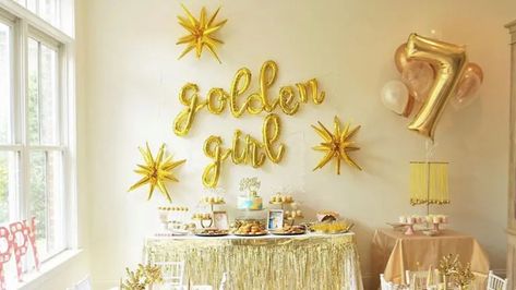 Top Golden Birthday Ideas for a Glittering Celebration | Petal Talk Gold Birthday Theme Ideas, Golden Pool Party, The Golden One First Birthday, Kid Golden Birthday Ideas, Golden Third Birthday Party, 7th Golden Birthday Ideas, Two Golden Birthday, Golden Birthday Party Decorations, 5th Golden Birthday Ideas Girl