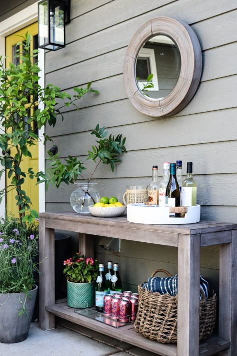 How to Create a Beautiful Patio for Summer — Katrina Blair | Interior Design | Small Home Style | Modern LivingKatrina Blair Cozy Outdoor Living Space, Outdoor Bar Styling, Deck Styling, Tiny Deck, Back Patio Decorating Ideas, Summer Patio Decor, Patio Table Decor, Outdoor Console Table, Summer Patio