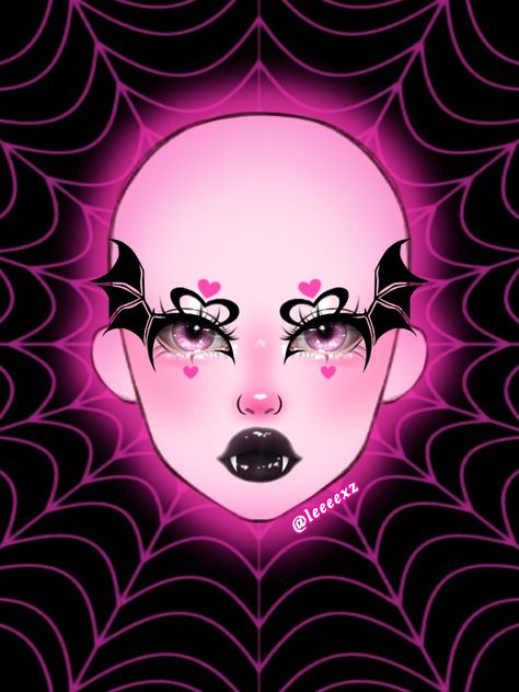 Draculaura Makeup, Dark Makeup, Egirl Makeup, pink makeup, Facechart, bocetos Draculaura Makeup, Bat Makeup, Makeup Drawing, Makeup Face Charts, Fleurs Diy, Graphic Makeup, Rave Makeup, Halloween Makeup Inspiration, Swag Makeup