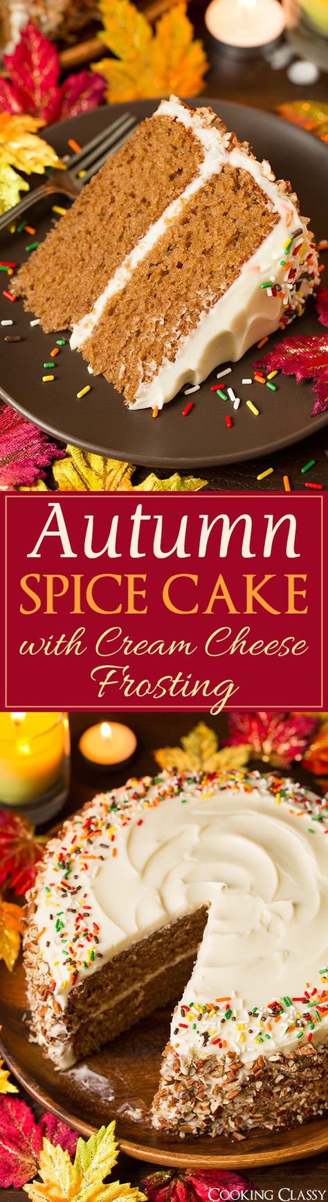 Autumn Spice Cake with Cream Cheese Frosting - it's DREAMY!! Incredibly moist and tender, and perfectly spiced. This cake and my pumpkin cake are my FAVORITE fall cakes! Fall Frosting, Baking Thanksgiving, Autumn Baking, Cake With Cream Cheese Frosting, Fall Cakes, Oreo Dessert, Fall Spices, With Cream Cheese Frosting, Spice Cake