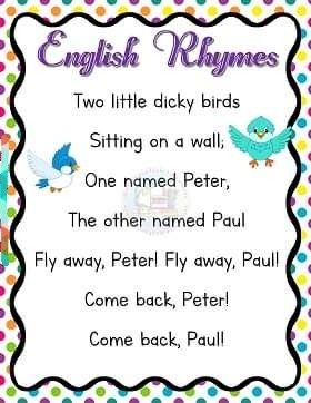 two little dicky birds  English rhymes for kindergarten, preschool. Home schooling worksheet English Rhymes For Kids, Rhymes For Kindergarten, English Rhymes, Reading Comprehension For Kids, English Stories For Kids, Kids Work, Kids English, English Story, Rhymes For Kids